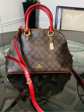 Coach 2558 Katy Satchel Signature Canvas & Leather Bag - Brown/Red